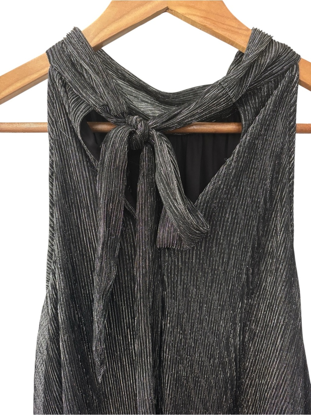 Nine West Black and Silver Metallic Halter Top Size XL Shimmer Lined Shirt - Picture 4 of 6